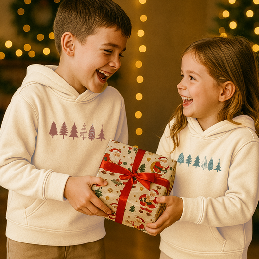 100% Bio-Baumwolle  Hoodie für Kinder, Winterbäume-Motiv, Wintergeschenk & Weihnachtsgeschenk - Kids Organic Hoodie