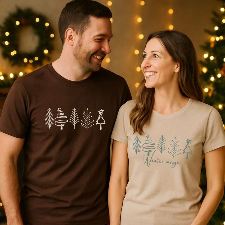 T-Shirt aus 100% Bio-Baumwolle mit Weihnachtsbäume-Motiv - Premium Shirt