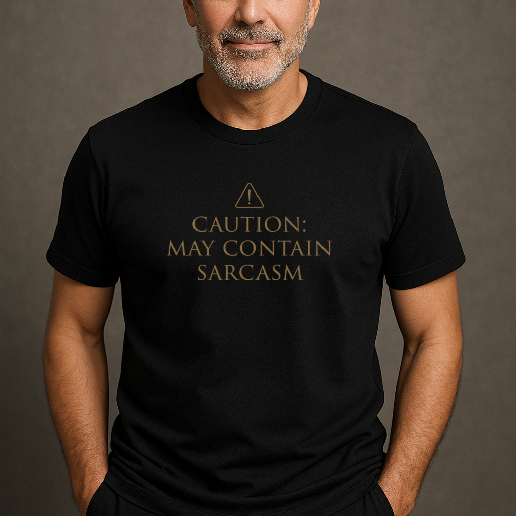 Elegantes & lustiges Herren-T-Shirt mit Stil und Humor. Caution: May Contain Sarcasm