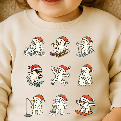 Baby-Pullover aus 85% Baumwolle in Bio-Qualität mit 9 süßen Schneemännern- Baby Organic Sweatshirt