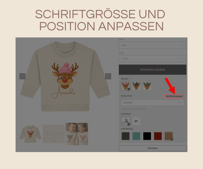 Personalisierbarer Baby-Pullover mit Rentiermotiv aus 85% Baumwolle in Bio-Qualität