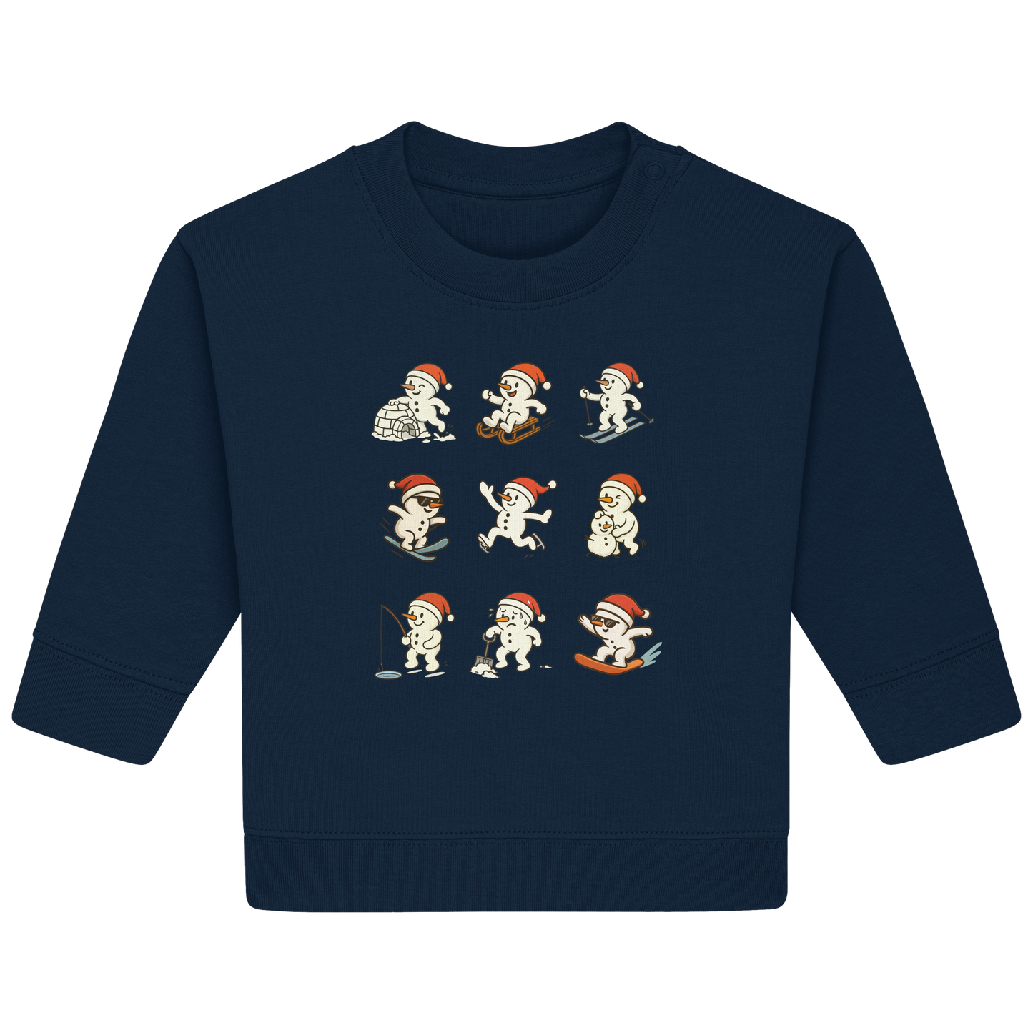 Baby-Pullover aus 85% Baumwolle in Bio-Qualität mit 9 süßen Schneemännern- Baby Organic Sweatshirt