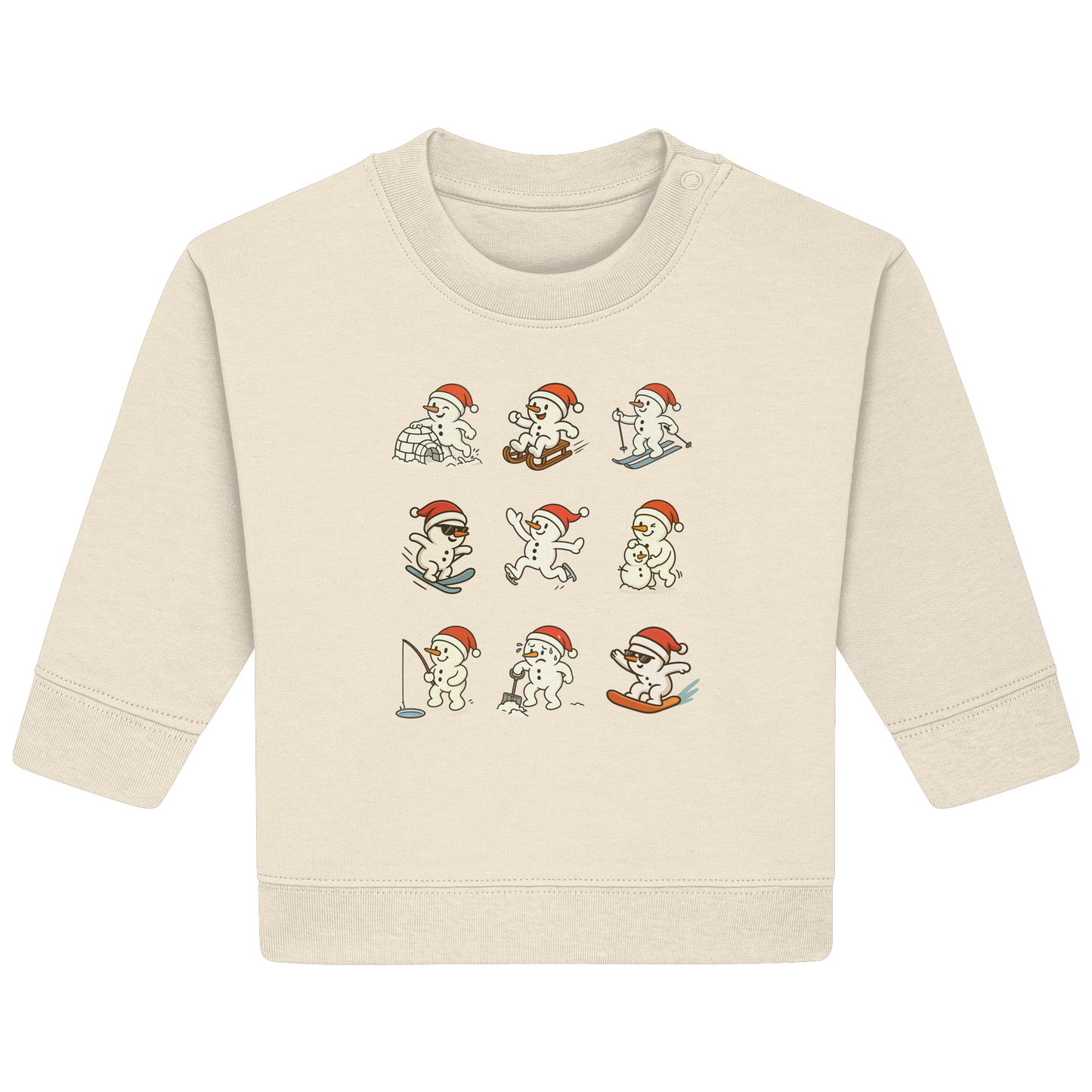 Baby-Pullover aus 85% Baumwolle in Bio-Qualität mit 9 süßen Schneemännern- Baby Organic Sweatshirt