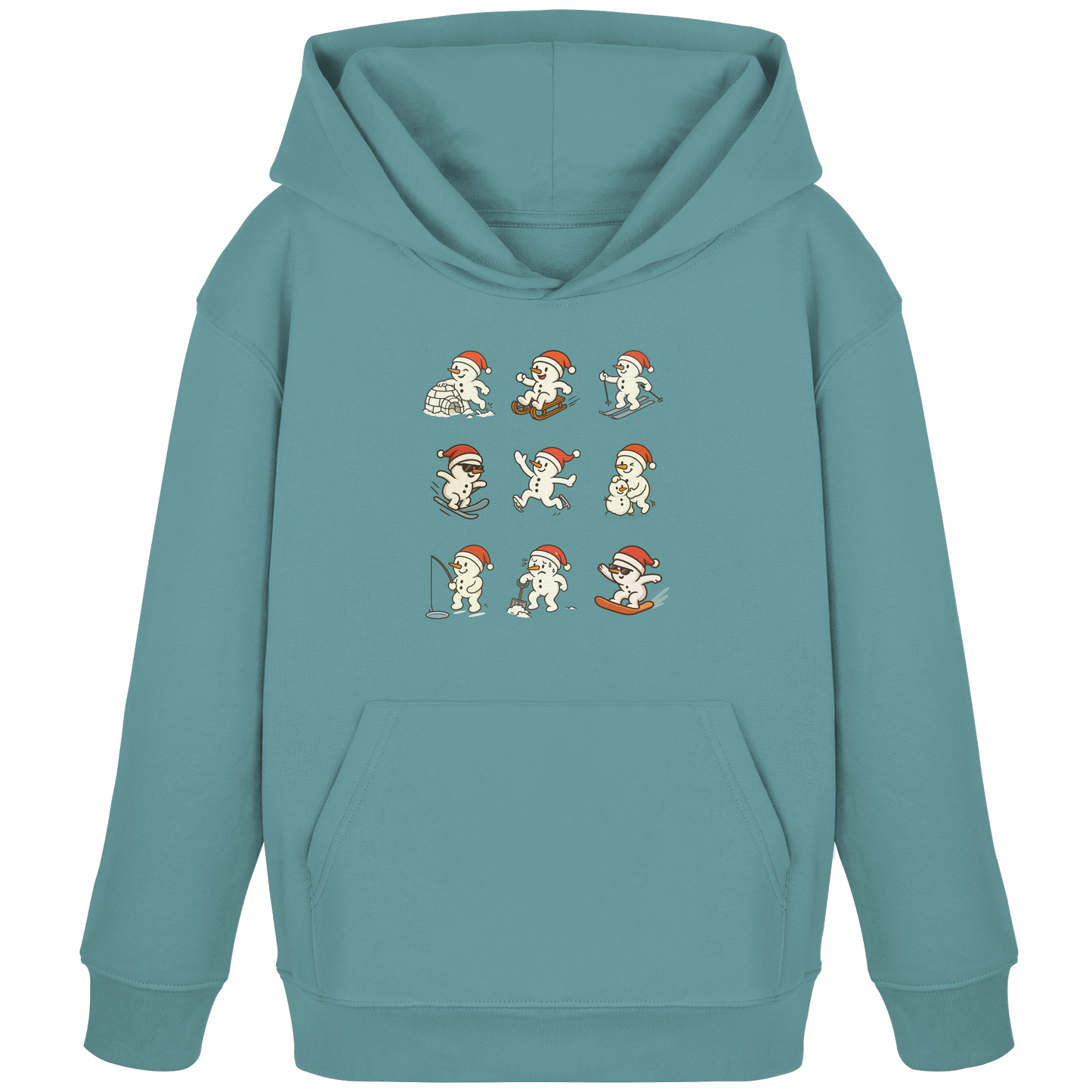 Kinder-Hoodie aus 100% Bio-Baumwolle mit 9 süßen Schneemännern - Kids Organic Hoodie