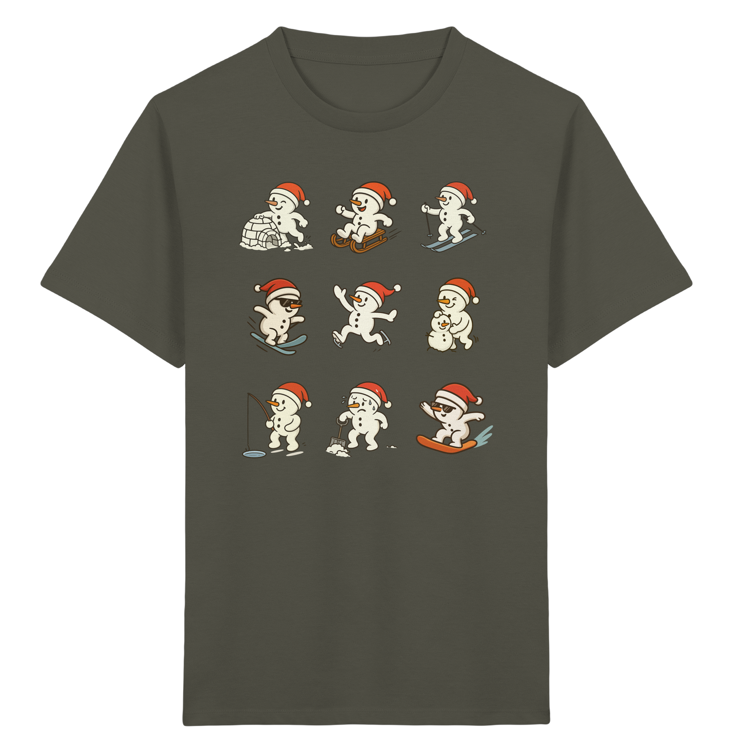 Kinder-T-Shirt aus 100% Baumwolle in Bio-Qualität mit 9 süßen Schneemännern - Kids Organic Shirt